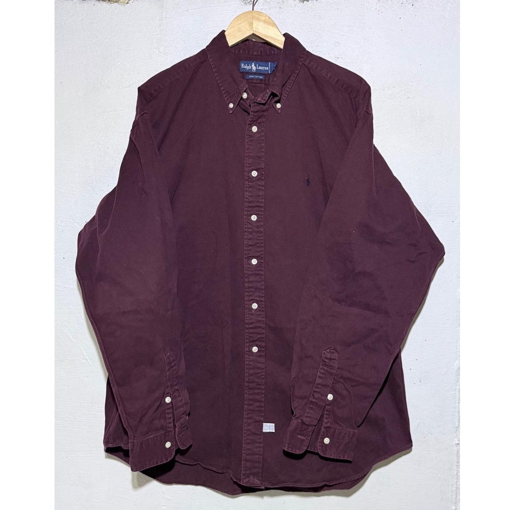 Ralph Lauren Mens XL Burgundy Button Down Shirt Long Sleeve Cotton Classic Fit